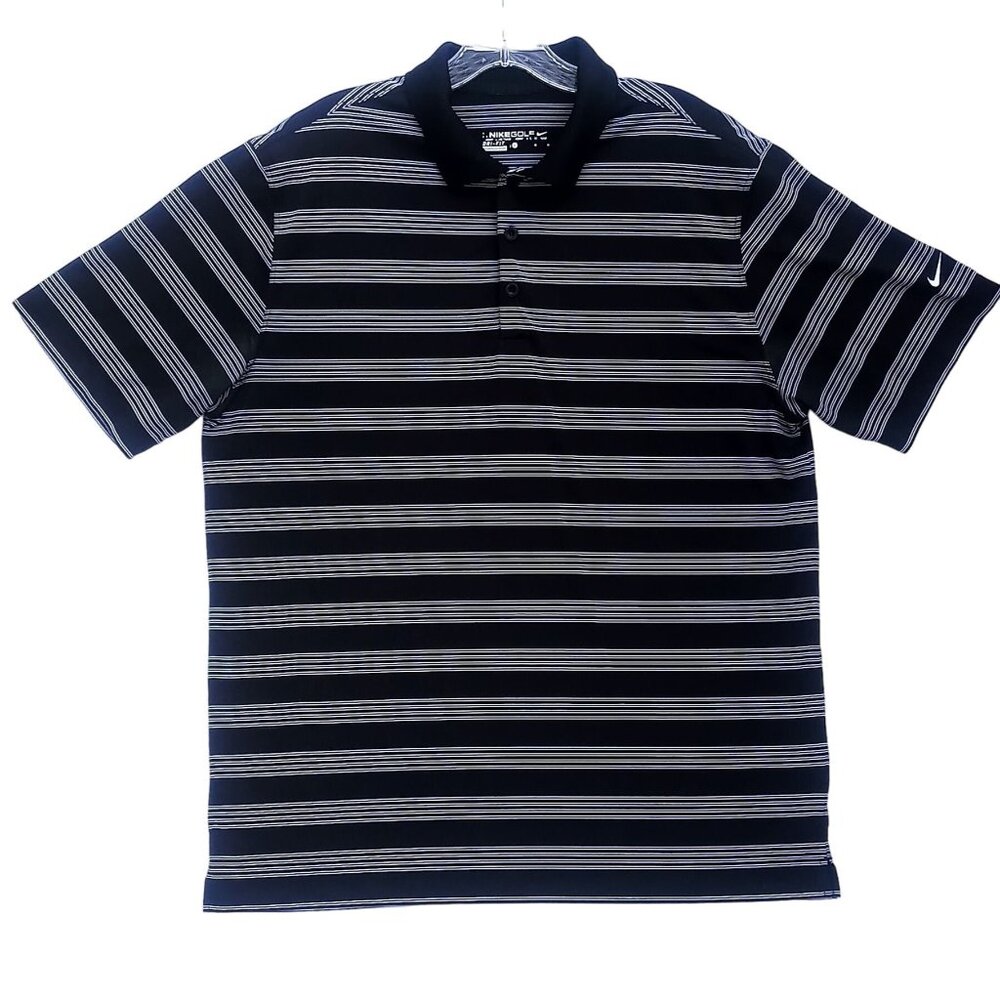 Nike Golf Dri-Fit Polo Men's Shirt L Black White Striped Short Sleeve Activewear